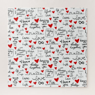 Liebesphrasen, gekritzelte Herzen, Valentinstag-Mu Puzzle
