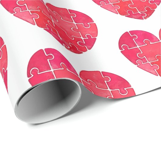 Liebespuzzle gelöst, rotes Puzzleherz Geschenkpapier (Rolleneckpunkt)