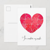 Liebespuzzle gelöst, rotes Puzzleherz Postkarte (Vorne/Hinten)