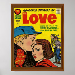 Liebesroman Comic-Cover Vintage Faux-Holz Poster