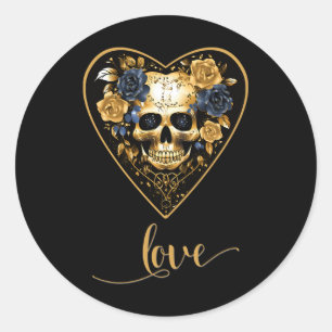 Liebesrosen-Totenkopf für Valentinsliebe Rock für Runder Aufkleber