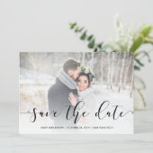 Liebesskript | Schwarz Save the Date mit Foto (Stehend Vorderseite)