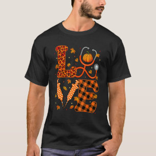 Liebesstethoskop Herbst Kürbis Leopard Karo T-Shirt