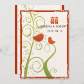 Liebesvögel auf Bäumen Blumenzwiebeln Chinesische  Einladung (Vorne/Hinten)