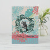 Liebesvögel auf Blumenkranz 12x18 Hochzeitseinladu Einladung (Stehend Vorderseite)