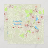 Liebesvögel auf Elfenbeindamast Hochzeitseinladung Einladung (Vorne/Hinten)