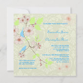 Liebesvögel auf Elfenbeindamast Hochzeitseinladung Einladung (Rückseite)