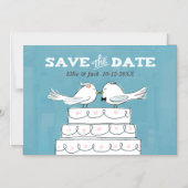 Liebesvögel auf Hochzeitstorte Save the Date Magneteinladung (Vorderseite)