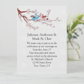 Liebesvögel auf Kirschblüten Einladung zur Hochzei (Stehend Vorderseite)