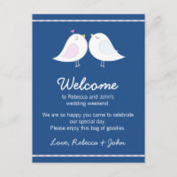 Liebesvögel auf Navy Blue Wedding Welcome Card