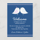 Liebesvögel auf Navy Blue Wedding Welcome Card Postkarte (Vorderseite)