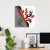 Liebesvögel auf Sakura-Baum und das Symbol der chi Poster (Heimbüro)