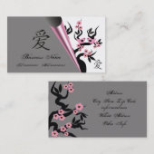 Liebesvögel auf Sakura-Baum und das Symbol der chi Visitenkarte (Vorne/Hinten)