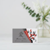 Liebesvögel auf Sakura-Baum und das Symbol der chi Visitenkarte (Stehend Vorderseite)