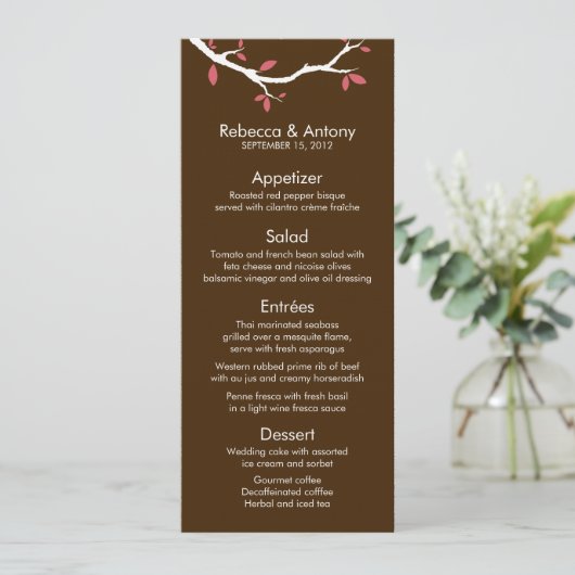 Liebesvögel auf Tree Wedding Menu Cards Menükarte (Stehend Vorderseite)