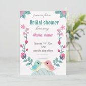 Liebesvögel Blume Brautdusche Einladungskarte (Stehend Vorderseite)