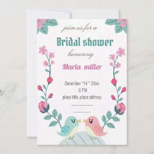 Liebesvögel Blume Brautdusche Einladungskarte