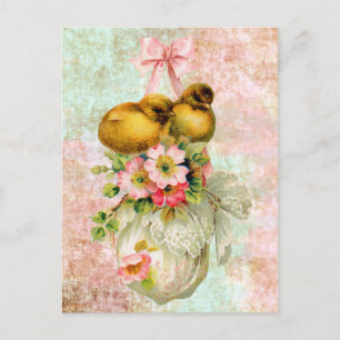 Liebesvögel Blumen Vintage Ostern Karte Kunst