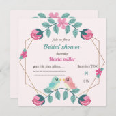 Liebesvögel Blumendusche Einladungskarte (Vorne/Hinten)