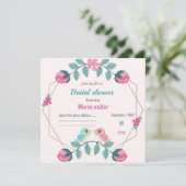 Liebesvögel Blumendusche Einladungskarte (Stehend Vorderseite)