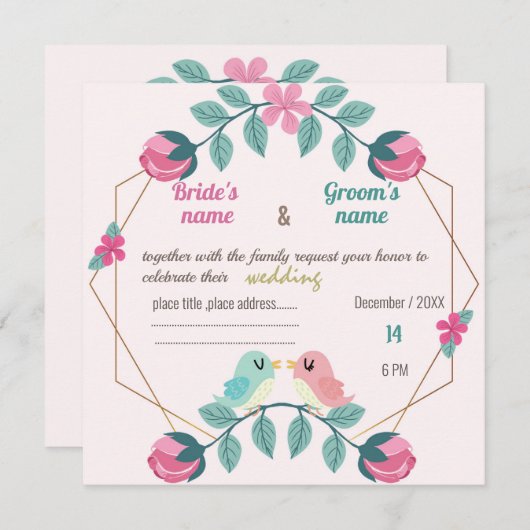 Liebesvögel Blumenzettel (Vorne/Hinten)