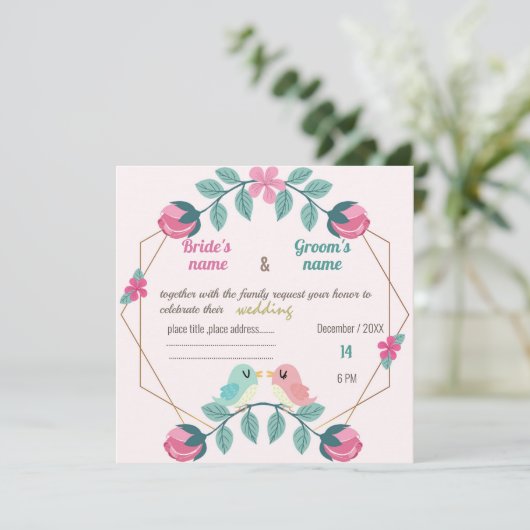 Liebesvögel Blumenzettel (Stehend Vorderseite)