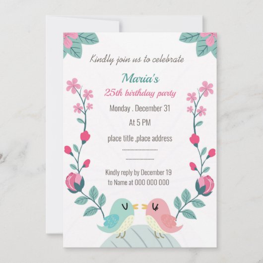 Liebesvögel botanischer Geburtstag (Vorderseite)