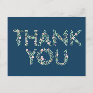 Liebesvögel & Buchstaben Danke Navy Postkarte