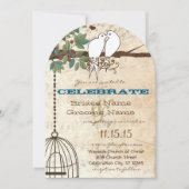 Liebesvögel, die auf einer Baumhochzeit sitzen Einladung (Vorderseite)