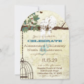 Liebesvögel, die auf einer Baumhochzeit sitzen Einladung (Vorderseite)