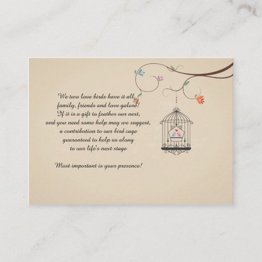Liebesvögel, die Vogelkäfig-Karten wünschen (Unter Hinweiskarte (Vorderseite)