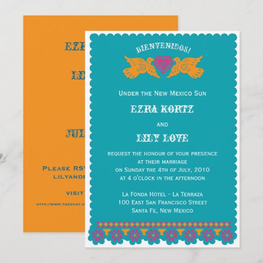 Liebesvögel Einladung Hochzeit - Aqua (Vorne/Hinten)