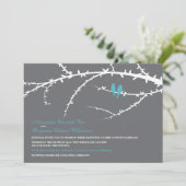 Liebesvögel Einladung zur Hochzeit (aqua) (Stehend Vorderseite)