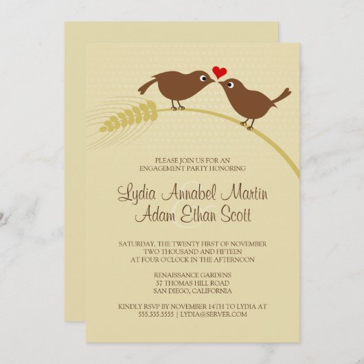 Liebesvögel Einzigartige Rustikale Engagement Part Einladung (Vorne/Hinten)