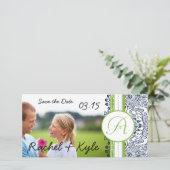 Liebesvögel etwas Blaue grüne Verzauberung Save The Date (Stehend Vorderseite)