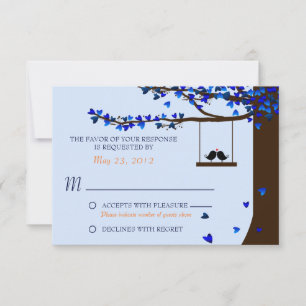 Liebesvögel fallende Herzen Blau RSVP Karte
