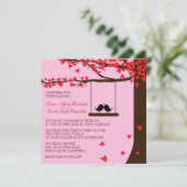 Liebesvögel Fallende Herzen Eichenbaum Hochzeitsem Einladung (Stehend Vorderseite)