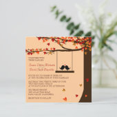 Liebesvögel Fallende Herzen Eichenbaum Hochzeitsem Einladung (Stehend Vorderseite)