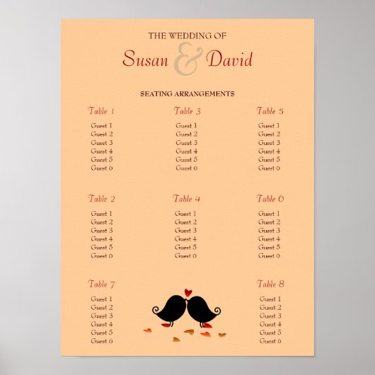 Liebesvögel Fallende Herzen Eichenbaum Sitzplan Poster (Vorne)