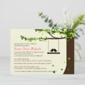 Liebesvögel Falling Heart Eak Tree Brautparty Einladung (Stehend Vorderseite)