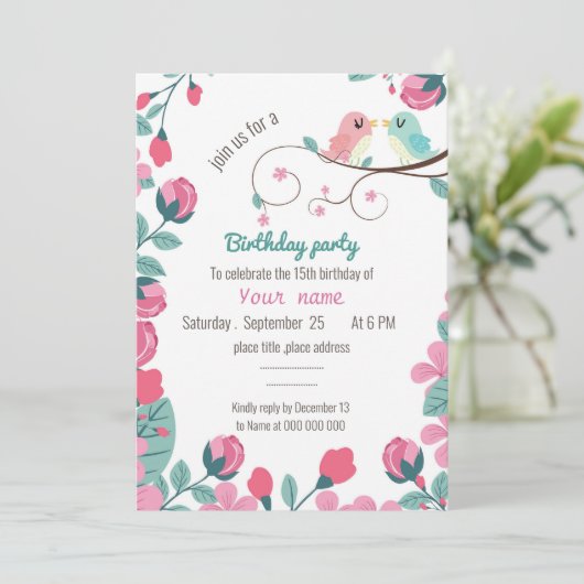 Liebesvögel Frühjahr Blumengeburt Party (Stehend Vorderseite)