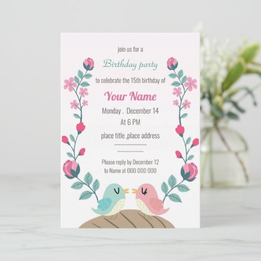 Liebesvögel Frühlingsblumen Geburtstagsparty (Stehend Vorderseite)
