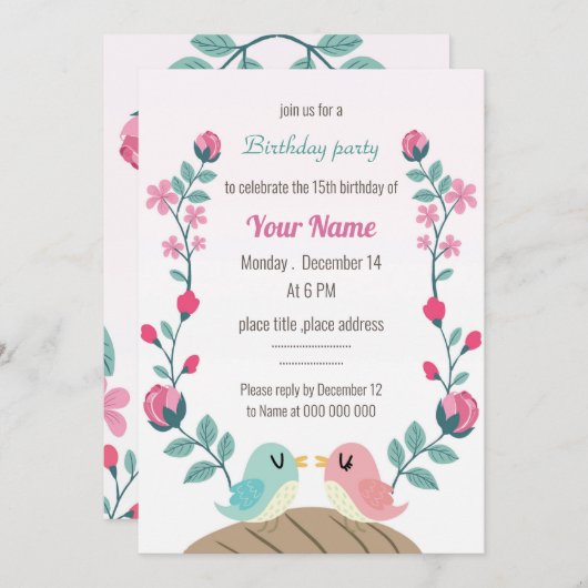 Liebesvögel Frühlingsblumen Geburtstagsparty (Vorne/Hinten)