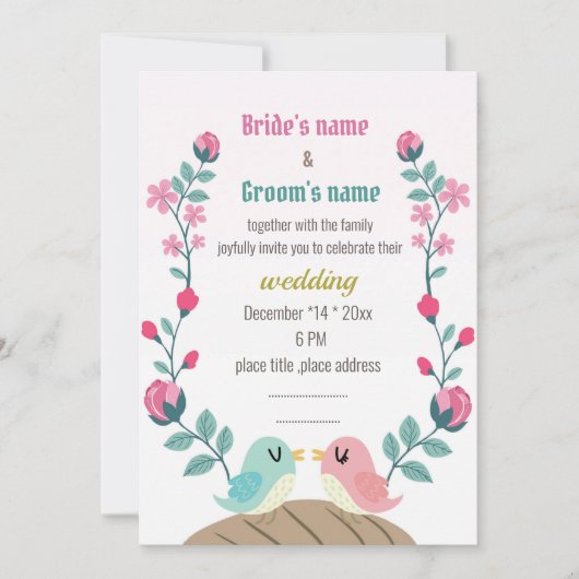 Liebesvögel Frühlingsblumen Hochzeitskarte (Vorderseite)