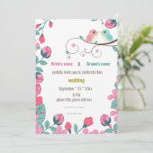 Liebesvögel Frühlingsblumen Hochzeitskarte (Stehend Vorderseite)