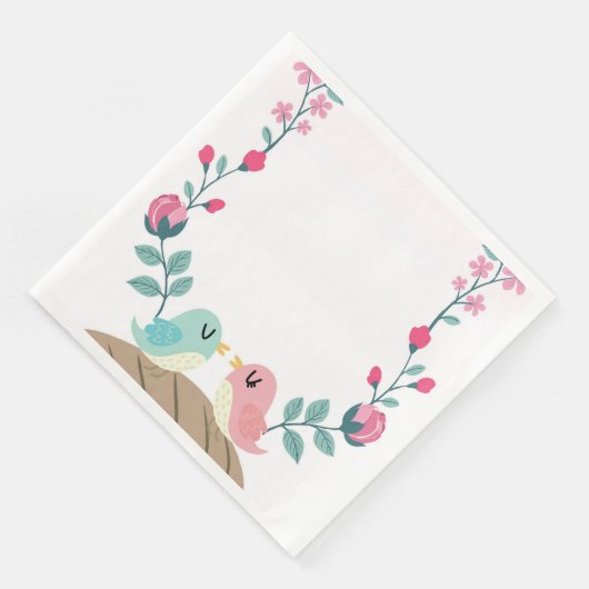 Liebesvögel Frühlingsblumen Serviette (Ecke)