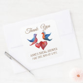 Liebesvögel, Herz-Brautparty-Aufkleber Quadratischer Aufkleber (Umschlag)