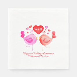 Liebesvögel Herz rosa 1. Jubiläumsnapkins Serviette