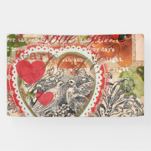 Liebesvögel Herz Rot Art Collage Banner