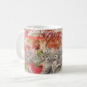 Liebesvögel Herz Rot Art Collage Kaffeetasse